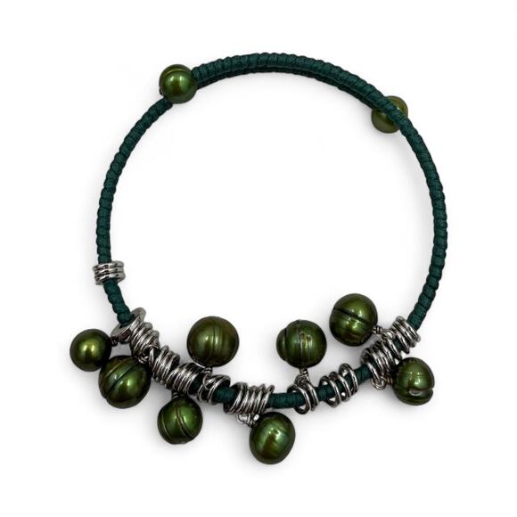 Honora Cultured Freshwater Pearl Bangle Bracelet Green Pearls - Picture 3 of 4